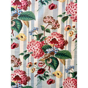 Colefax & Fowler Hydrangea Chintz Fabric Vintage 1983 Floral Blue Stripes BTY